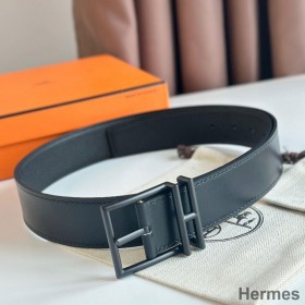 Hermes Nathan 40MM Belt with Matte Buckle in Black Clemence Leather