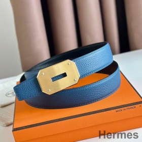 Hermes Neo Reversible Belt 32MM in Blue Clemence Leather