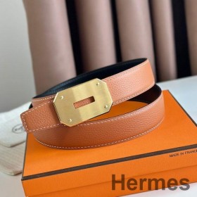 Hermes Neo Reversible Belt 32MM in Gold Clemence Leather