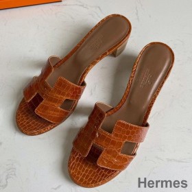 Hermes Oasis Sandals In Brown Shiny Niloticus Crocodile