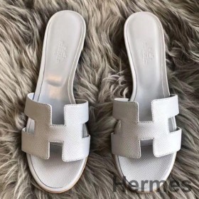 Hermes Oasis Sandals In Pearl Grey Epsom Leather