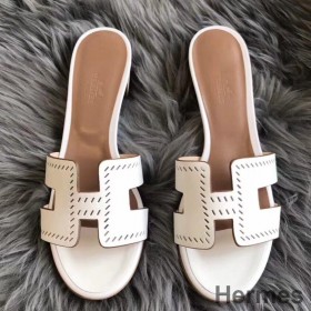 Hermes Oasis Sandals In White Perforated Epsom Leather