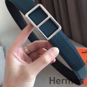 Hermes Officier Reversible 38mm Belt In Blue Clemence Leather