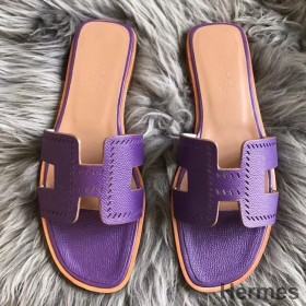 Hermes Oran Perforated Sandals In Purple Epsom Leather