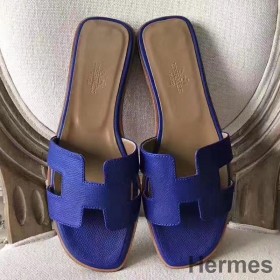 Hermes Oran Sandals In Blue Epsom Leather
