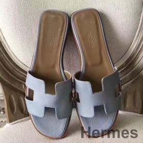 Hermes Oran Sandals In Blue Lin Epsom Leather
