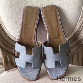 Hermes Oran Sandals In Blue Lin Epsom Leather