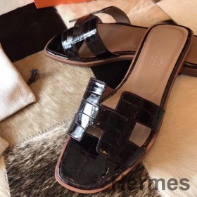Hermes Oran Sandals In Burgundy Shiny Niloticus Crocodile