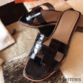 Hermes Oran Sandals In Burgundy Shiny Niloticus Crocodile