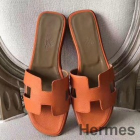 Hermes Oran Sandals In Orange Epsom Leather