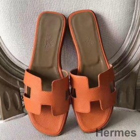 Hermes Oran Sandals In Orange Epsom Leather