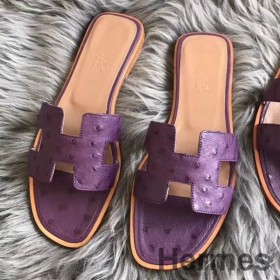 Hermes Oran Sandals In Purple Ostrich Leather