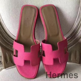 Hermes Oran Sandals In Rose Red Epsom Leather