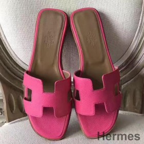 Hermes Oran Sandals In Rose Red Epsom Leather