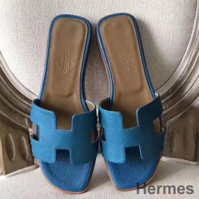 Hermes Oran Sandals In Turquoise Epsom Leather
