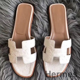 Hermes Oran Sandals In White Ostrich Leather