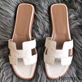 Hermes Oran Sandals In White Ostrich Leather