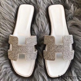 Hermes Oran Sandals In White Suede With Crystal