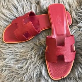 Hermes Oran Slide Sandals In Ruby Epsom Calfskin