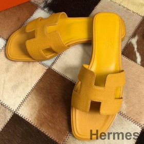 Hermes Oran Slide Sandals In Yellow Epsom Calfskin
