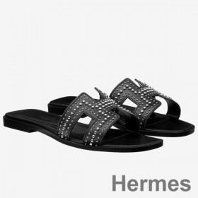 Hermes Oran Studs Sandals In Black Leather
