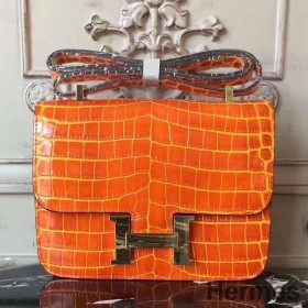 Hermes Orange Constance MM 24cm Crocodile Bag
