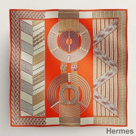 Hermes Orange Dressage Tressage Shawl 140