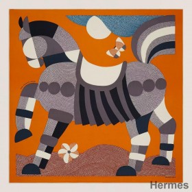 Hermes Orange Mon Premier Galop Shawl 140