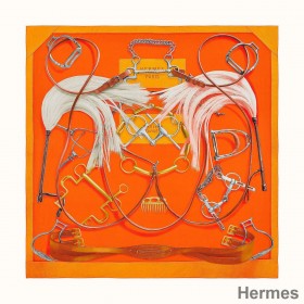 Hermes Orange Projets Carres Shawl 140