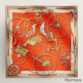 Hermes Orange Voitures en Equilibre Shawl 140