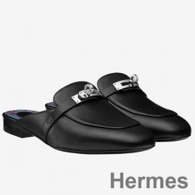 Hermes Oz Mules In Black Calfskin