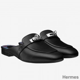 Hermes Oz Mules In Black Calfskin