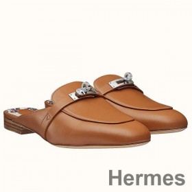 Hermes Oz Mules In Brown Calfskin