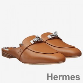 Hermes Oz Mules In Caramel Calfskin