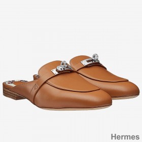 Hermes Oz Mules In Caramel Calfskin