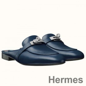 Hermes Oz Mules In Dark Blue Calfskin