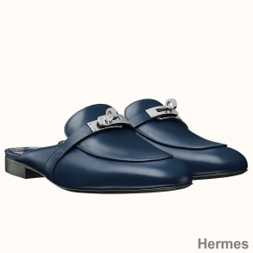 Hermes Oz Mules In Dark Blue Calfskin
