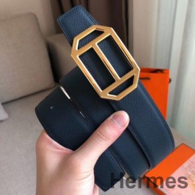Hermes Pad Reversible Belt In Blue/White Epsom Leather