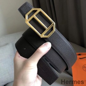 Hermes Pad Reversible Belt In Cafe Clemence Leather