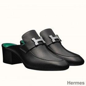 Hermes Paradis Mules In Black Calfskin