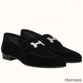 Hermes Paris Loafers In Black Velvet