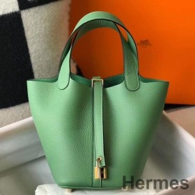 Hermes Picotin Lock 18 Bag In Vert Criquet Clemence Leather