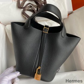 Hermes Picotin Lock 18 Handmade Bag in Black Clemence Leather
