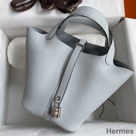 Hermes Picotin Lock 18 Handmade Bag in Blue Brume Clemence Leather