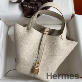 Hermes Picotin Lock 18 Handmade Bag in Craie Clemence Leather