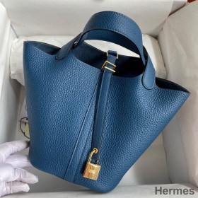 Hermes Picotin Lock 18 Handmade Bag in Deep Blue Clemence Leather