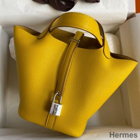 Hermes Picotin Lock 18 Handmade Bag in Jaune Ambre Clemence Leather