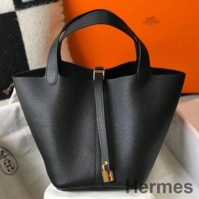 Hermes Picotin Lock 22 Bag In Black Clemence Leather