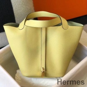 Hermes Picotin Lock 22 Bag In Jaune Poussin Clemence Leather