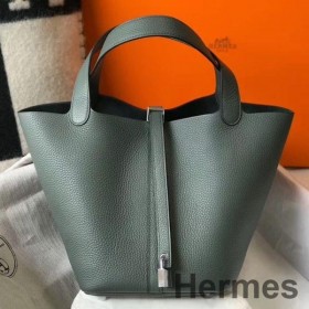 Hermes Picotin Lock 22 Bag In Vert Amande Clemence Leather